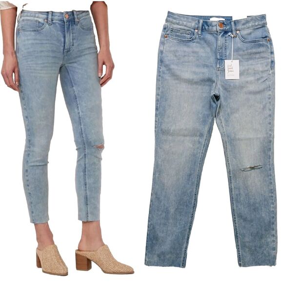LC Lauren Conrad High-Rise Skinny Ankle Women's Distressed Raw Hem Jeans Sz 12 - Picture 1 of 13